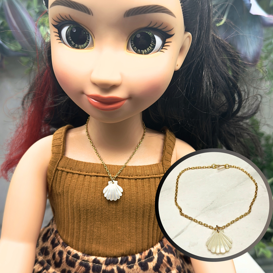 Seashell Beach MOP Charm Gold Chain Doll Necklace • 18 inch Fashion Doll Jewelry