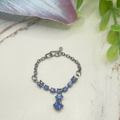 Blue Rhinestone Y-Drop Gunmetal Doll Necklace • 16 Inch Fashion Doll Jewelry