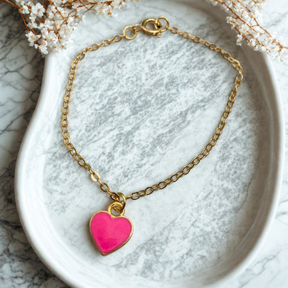 Pink Heart Charm Gold Chain Doll Necklace • 18 Inch Fashion Doll Jewelry