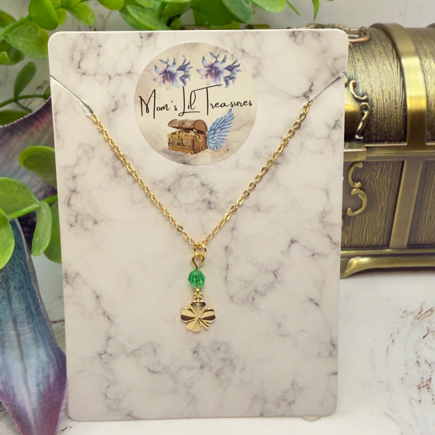 Gold Clover Charm Green Crystal Accent Doll Necklace • 14 Inch Fashion Doll Jewelry