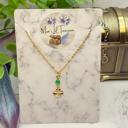 Gold Clover Charm Green Crystal Accent Doll Necklace • 14 Inch Fashion Doll Jewelry