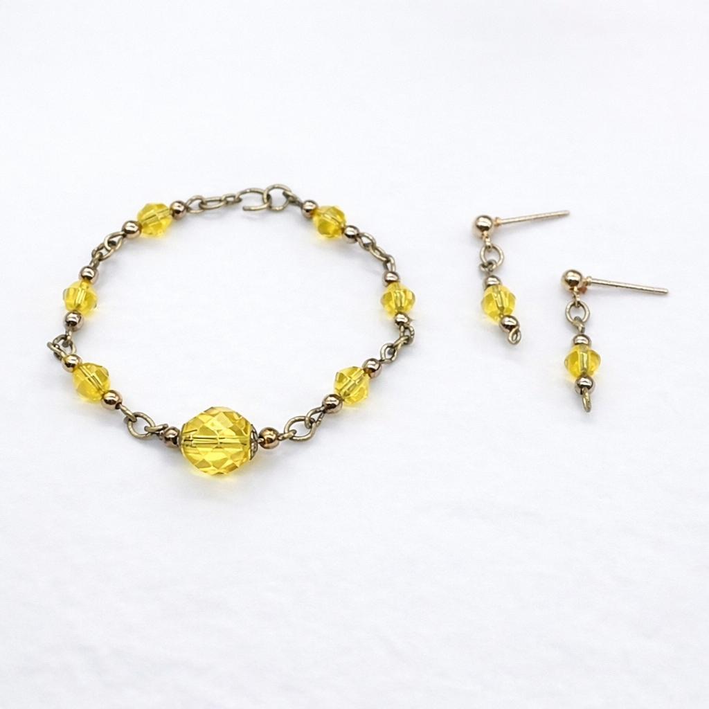 Light Yellow Glass Crystal Doll Necklace Earring Set • 16” Fashion Doll Jewelry