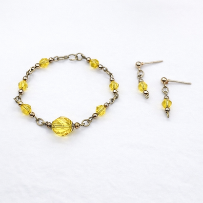 Light Yellow Glass Crystal Doll Necklace Earring Set • 16” Fashion Doll Jewelry