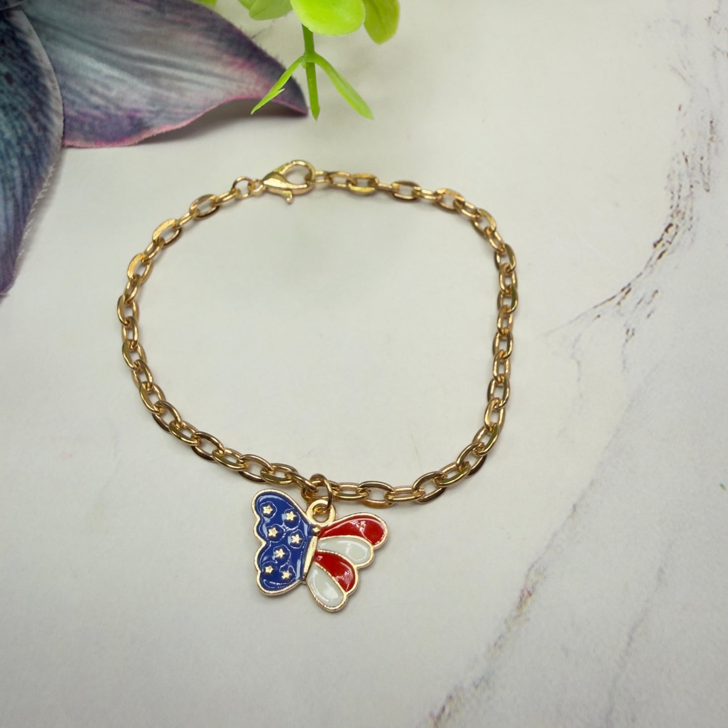 American Flag Red White Blue Butterfly Charm Doll Necklace for 18 Inch Fashion Doll