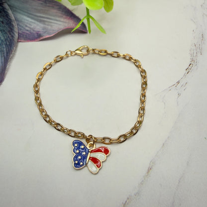 American Flag Red White Blue Butterfly Charm Doll Necklace for 18 Inch Fashion Doll
