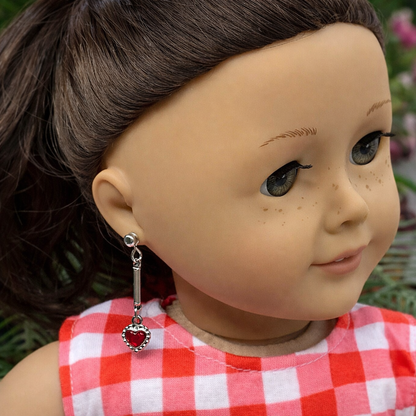 Red Enamel Silver Heart Doll Earring DANGLE ONLY • fit 2mm post Earrings