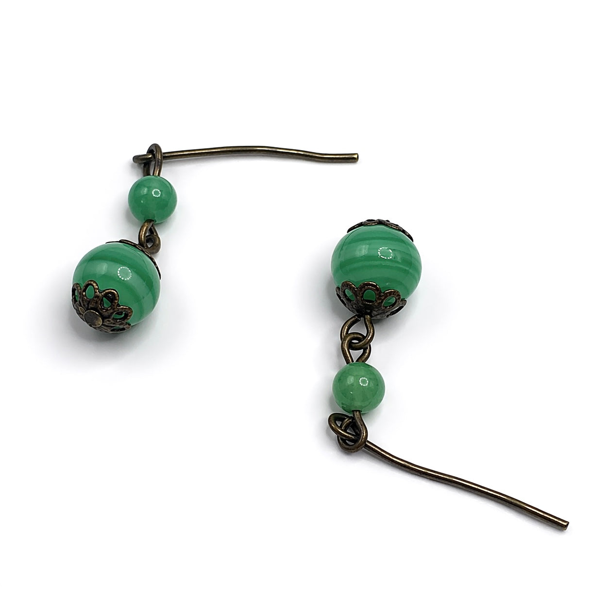 Green Swirl Design Glass Beaded Dangle Doll Earrings for 18 Inch Doll Jewelry