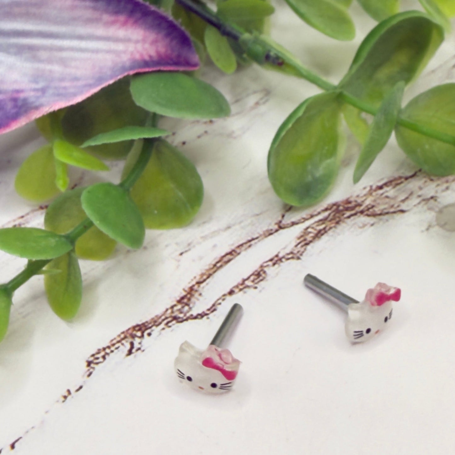 Hello Cat Kitty Pink Bow Post Doll Earrings • 2mm Post for 18 Inch Fashion Doll