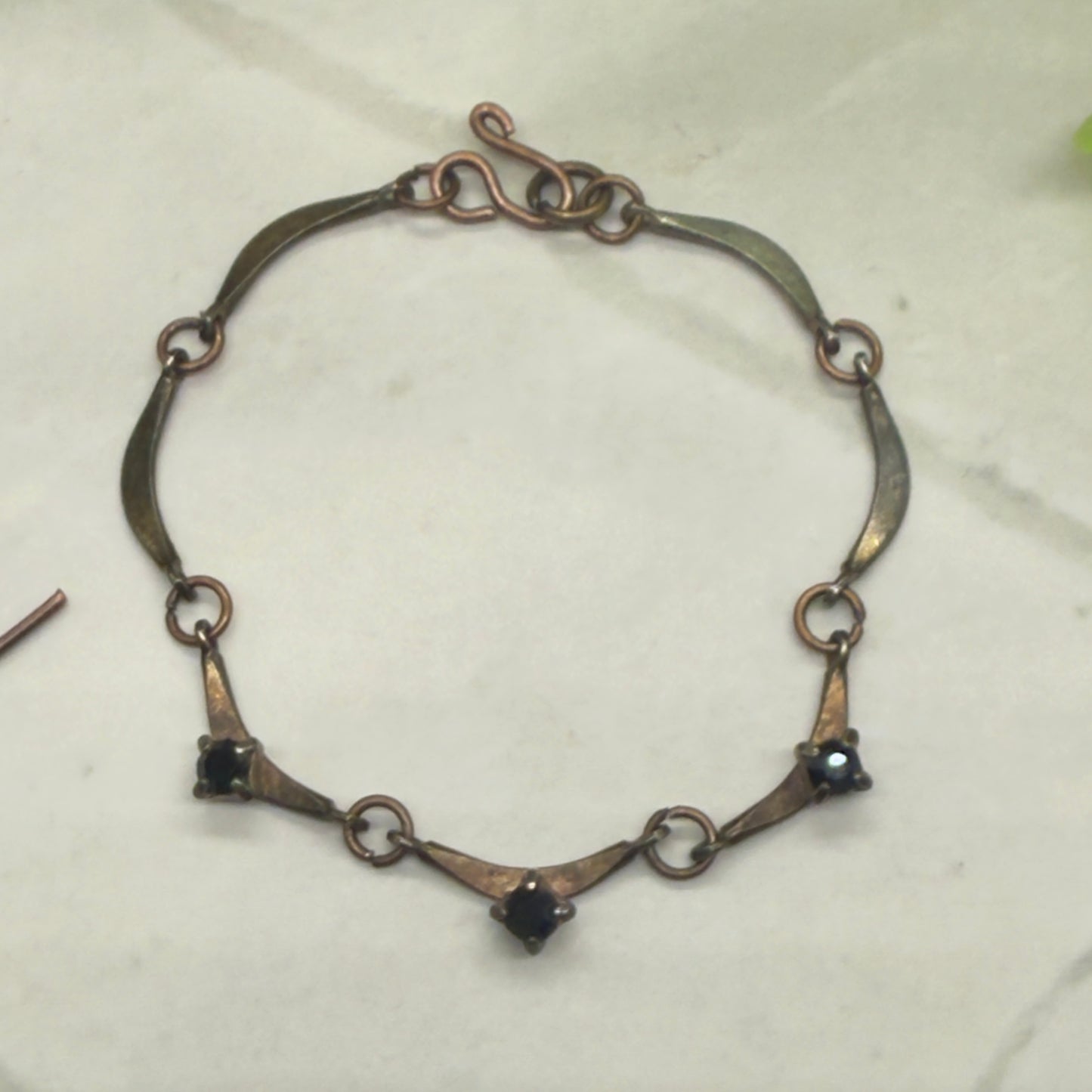 Black Rhinestone Bronze Copper Link Doll Necklace Earrings Set 16” Doll Jewelry