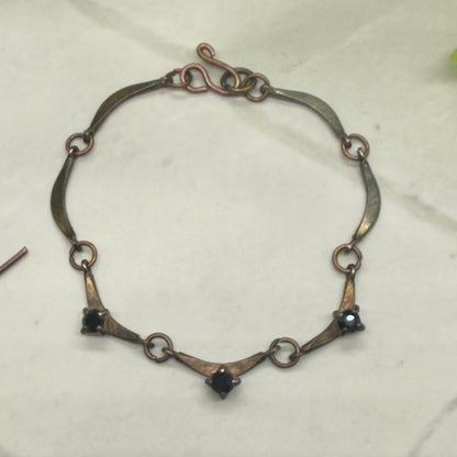 Black Rhinestone Bronze Copper Link Doll Necklace Earrings Set 16” Doll Jewelry