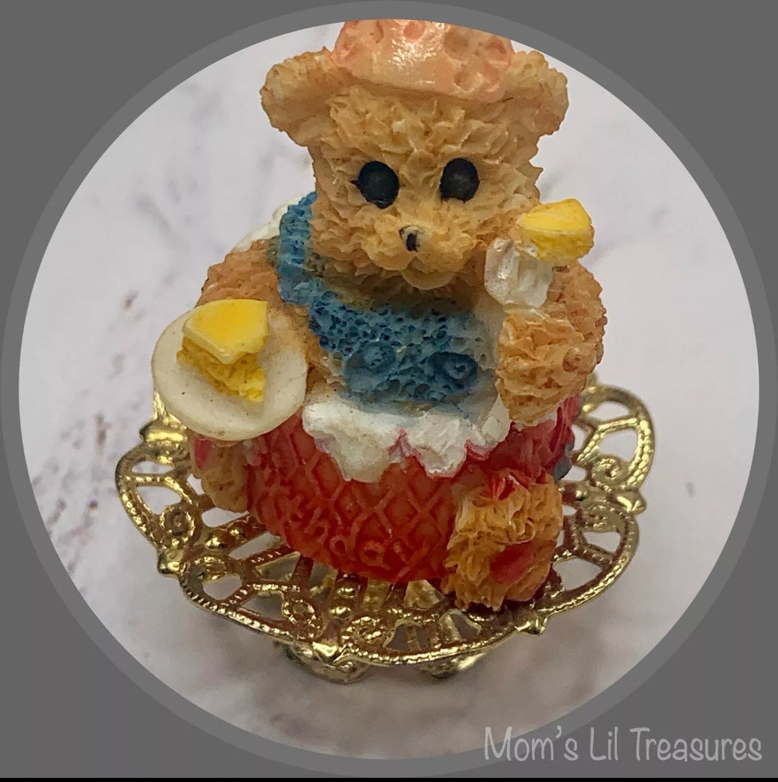 Dollhouse Miniatures • Teddy Bear Birthday Cake On Pedestal Platter