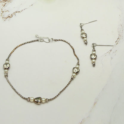 Silver Heart & Pearl Beaded Doll Necklace & Earrings Set • 18 Inch Fashion Doll Jewelry