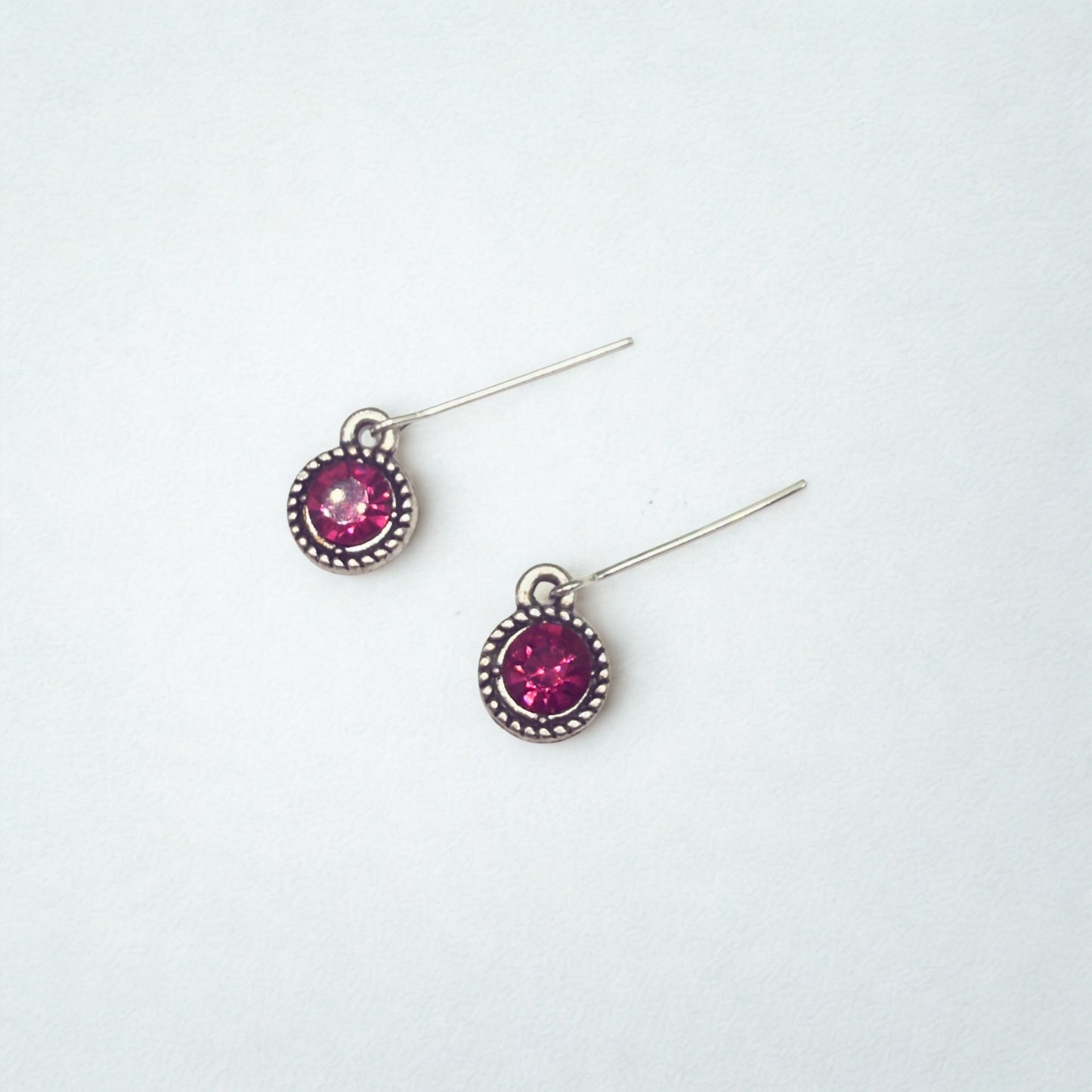 Dark Pink Round Rhinestone Dangle Doll Earrings • 18 Inch Fashion Doll Jewelry
