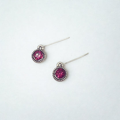 Dark Pink Round Rhinestone Dangle Doll Earrings • 18 Inch Fashion Doll Jewelry