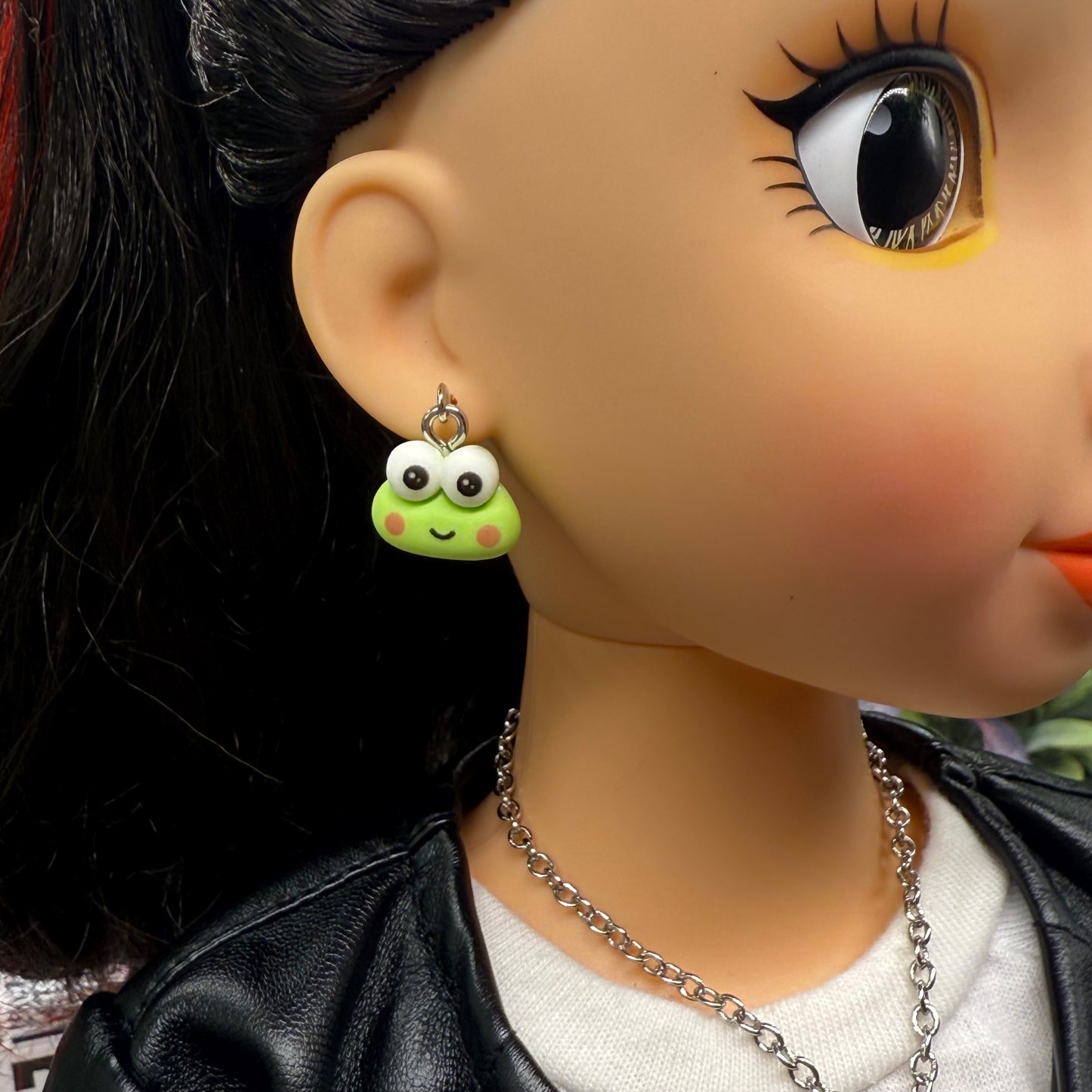 Keroppi Cute Frog Charm Necklace & Earrings Set • 18 Inch Fashion Doll Jewelry