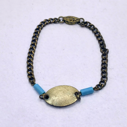 Turquoise Blue Brass Gold Oval Pendant Necklace for 14 inch Wellie Wisher Doll