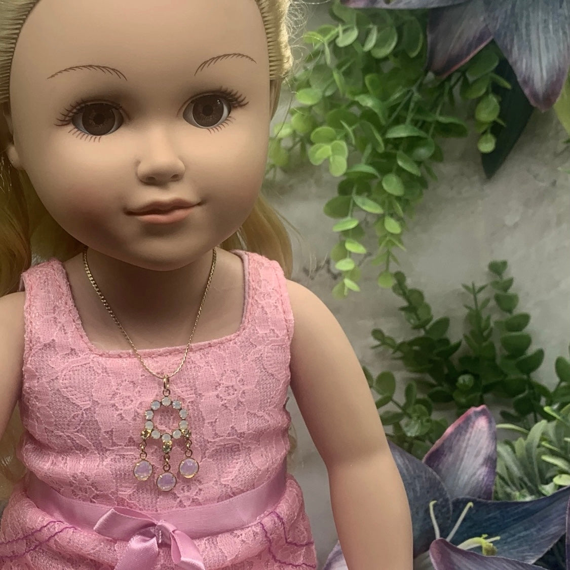 Crystal Rhinestone Gold Dangle Pendant Doll Necklace • 18” Fashion Doll Jewelry