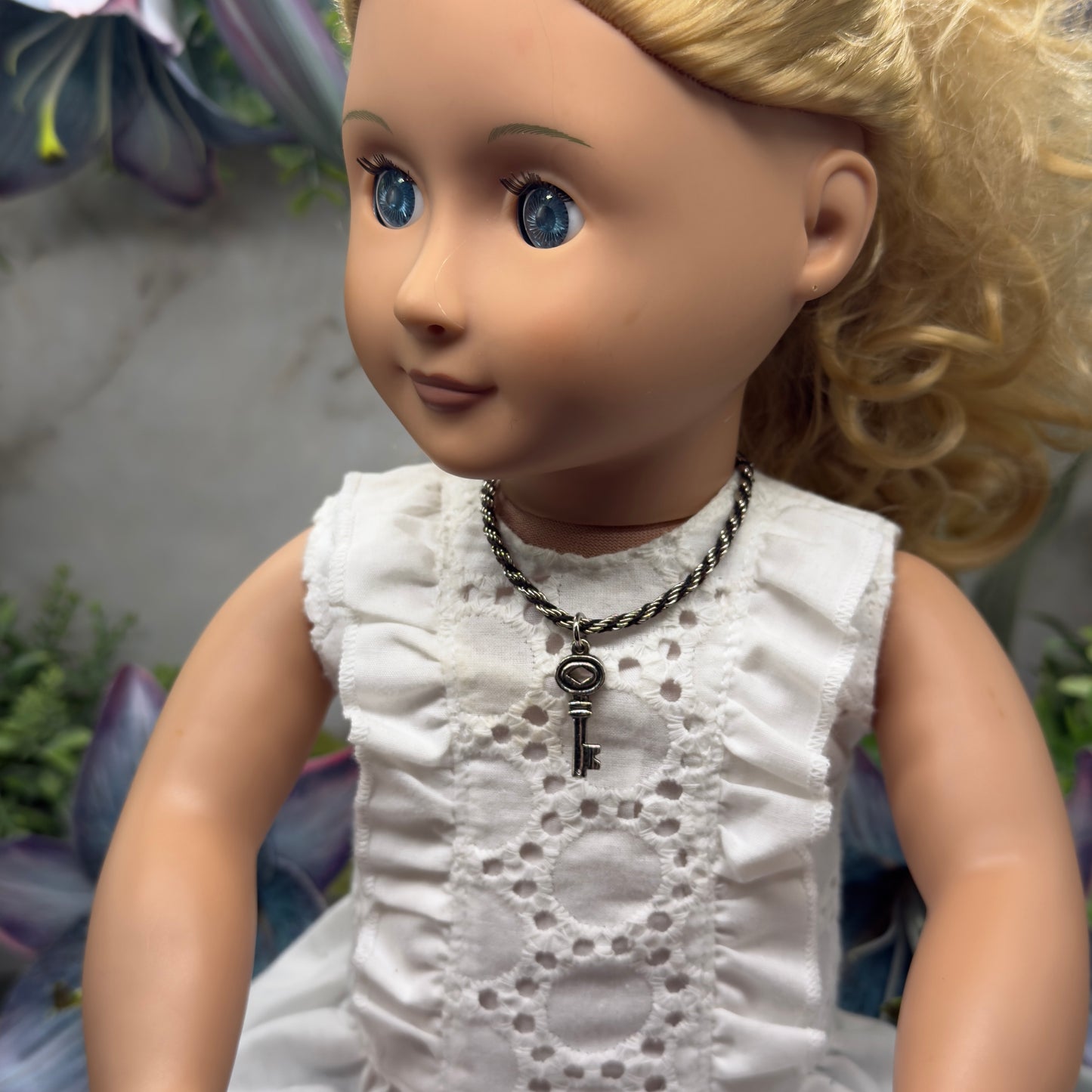 Black Silver Rope Chain Key Charm Doll Necklace• 18 Inch Fashion Doll Jewelry