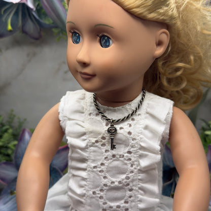 Black Silver Rope Chain Key Charm Doll Necklace• 18 Inch Fashion Doll Jewelry