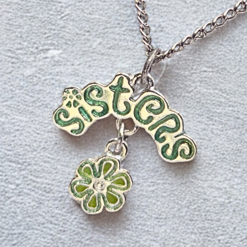 Sisters Green Enamel Charm Silver Doll Necklace • 18 Inch Fashion Doll Jewelry