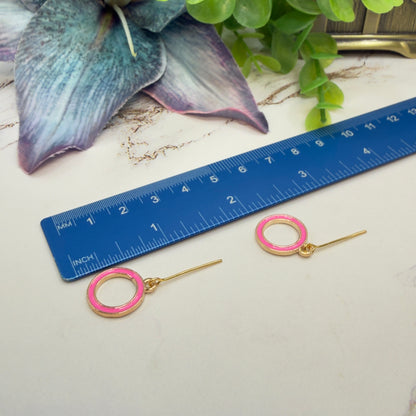Vibrant Pink Enamel Inlay Gold Hoop Circle Dangle Doll Earrings • 18 Inch Fashion Doll Jewelry