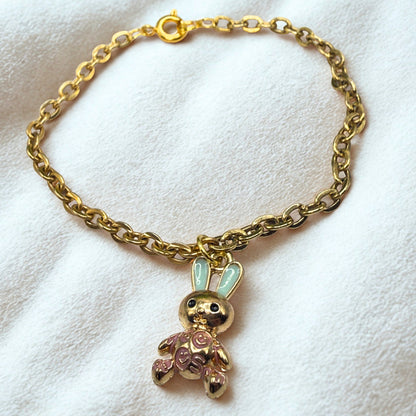 Bunny Blue & Purple Enamel Detail Charm Doll Necklace Easter • 18 Inch Fashion Doll Jewelry