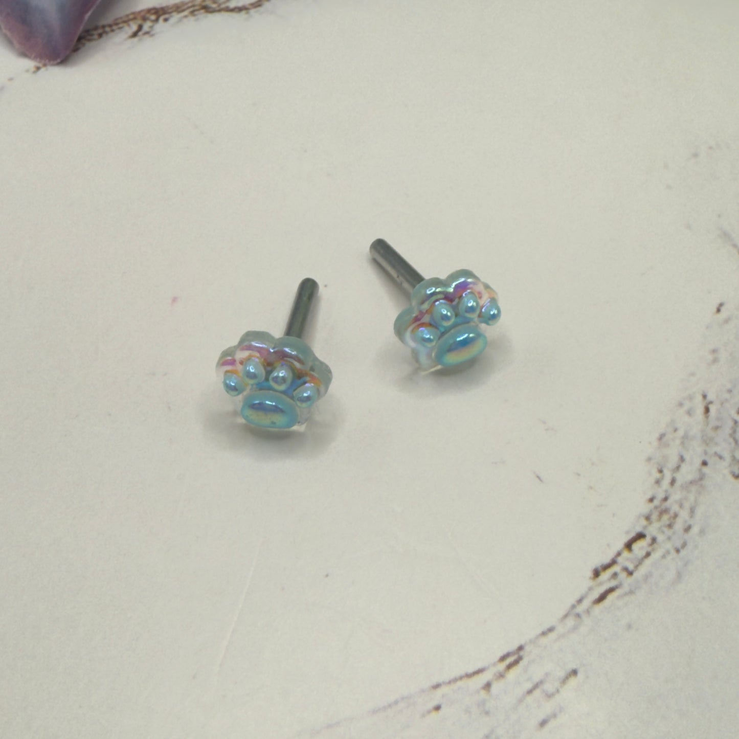 Light Blue Paw Print Acrylic Post Doll Earrings • 2mm Post fit 18 Inch Fashion Doll