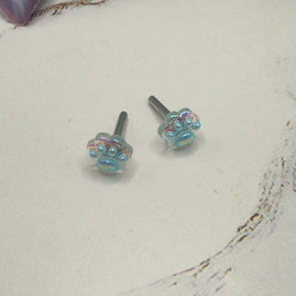 Light Blue Paw Print Acrylic Post Doll Earrings • 2mm Post fit 18 Inch Fashion Doll