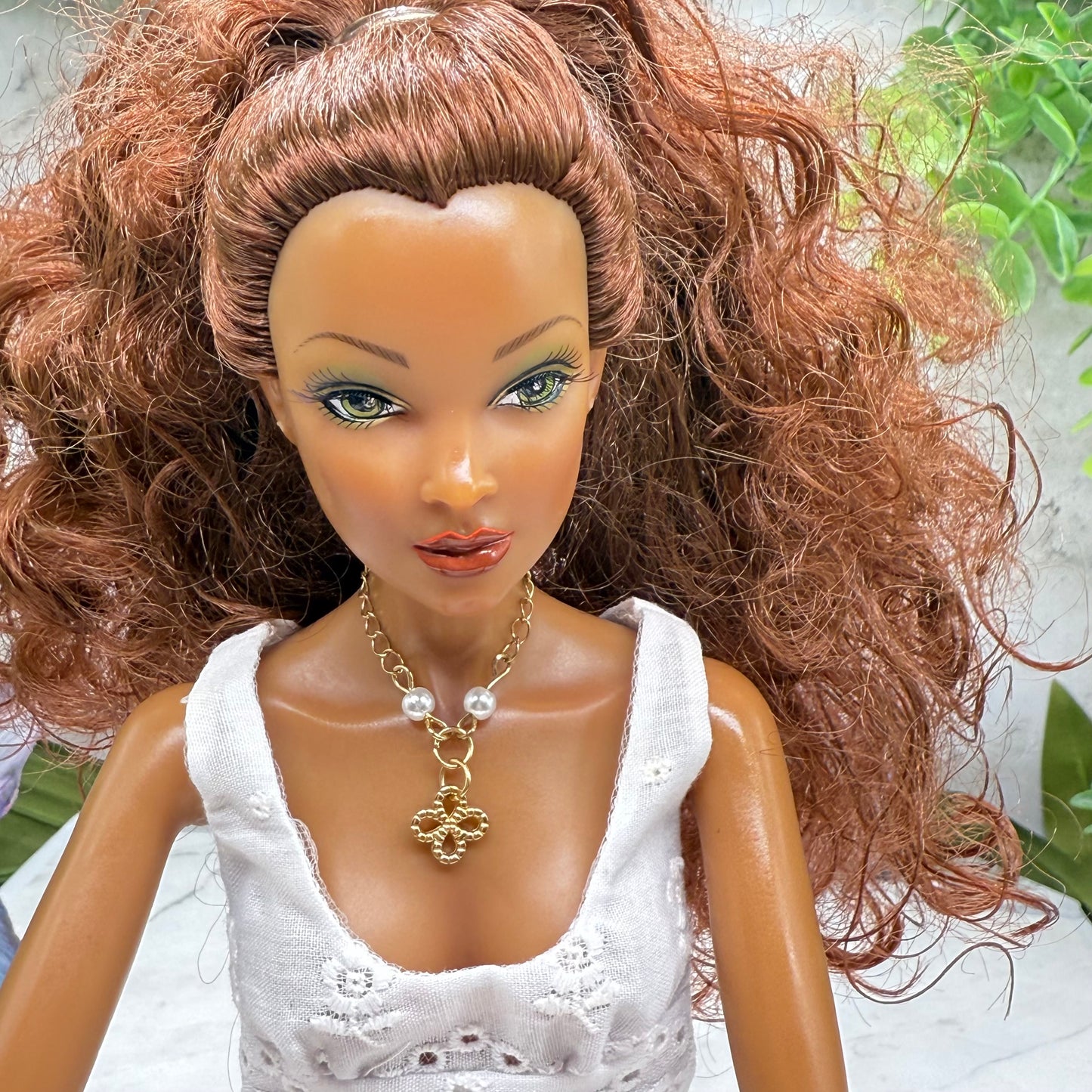 Clover Shape Pendant Pearl Accent Gold Chain Doll Necklace • 16 Inch Fashion Doll Jewelry