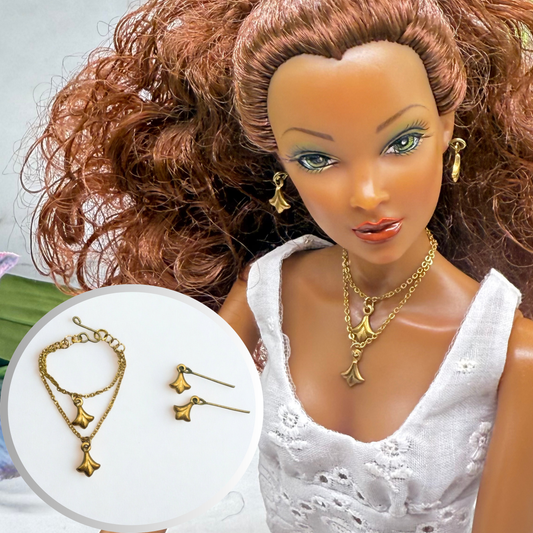 Victorian Style Double Pendant Chain Doll Necklace & Earrings • 16 Inch Fashion Doll Jewelry