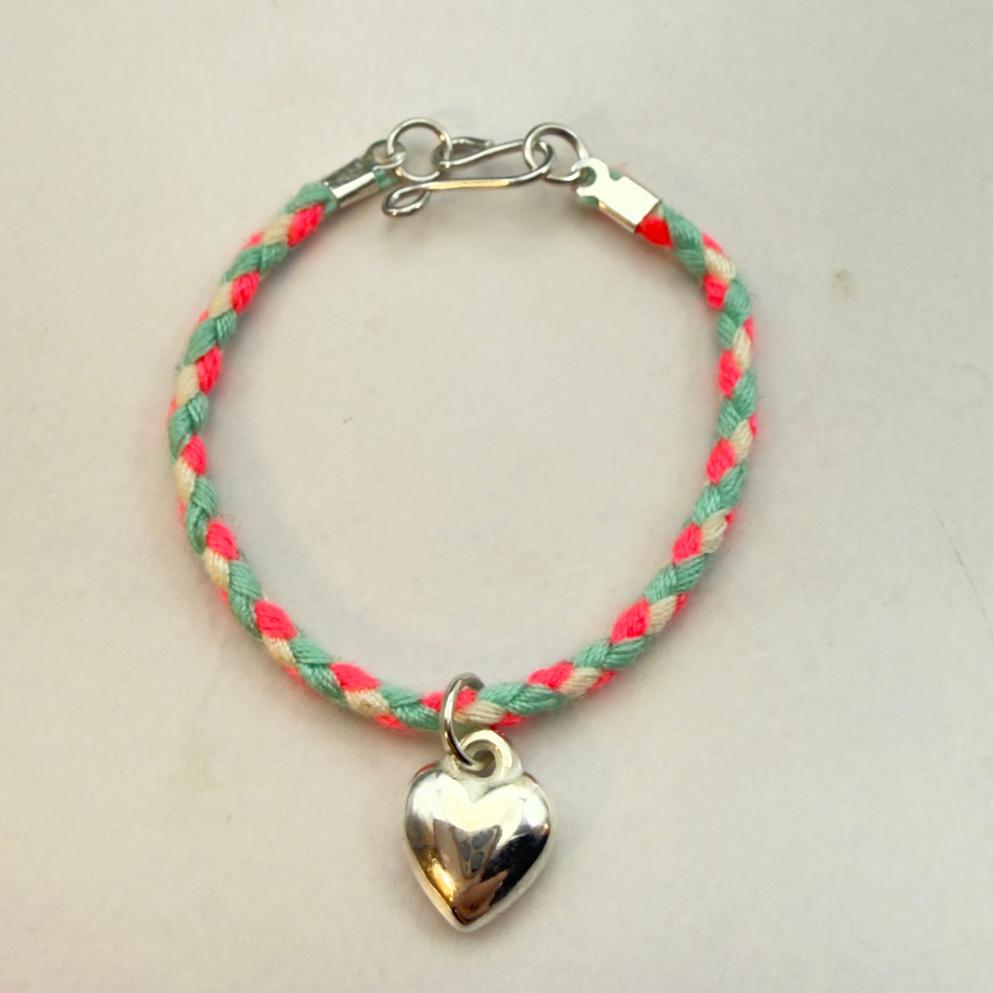 Pink Blue White Braided Thread Doll Necklace w/ Silver Heart Charm • 14 Inch Fashion Doll Jewelry