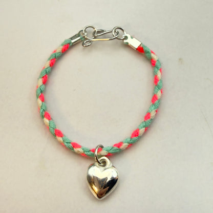 Pink Blue White Braided Thread Doll Necklace w/ Silver Heart Charm • 14 Inch Fashion Doll Jewelry