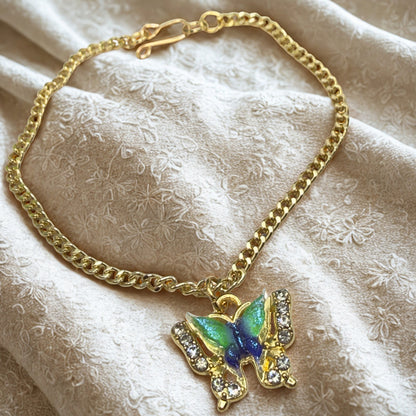 Blue Green Acrylic Butterfly Charm Rhinestone Accents Gold Chain Doll Necklace • 18 Inch Fashion Doll Jewelry