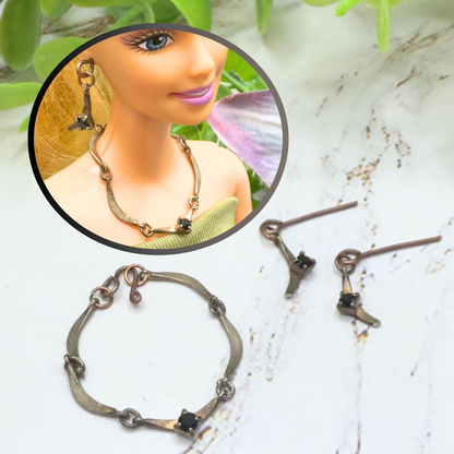 Copper Bronze Black Rhinestone Doll Necklace • 10-12” 1:6 Fashion Doll Jewelry