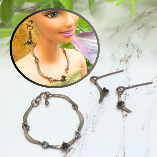 Copper Bronze Black Rhinestone Doll Necklace • 10-12” 1:6 Fashion Doll Jewelry