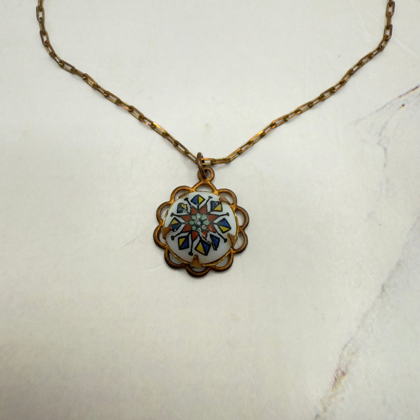 Copper Tone Chain White Glass Flower Design Pendant Doll Necklace • 18 Inch Fashion Doll Jewelry