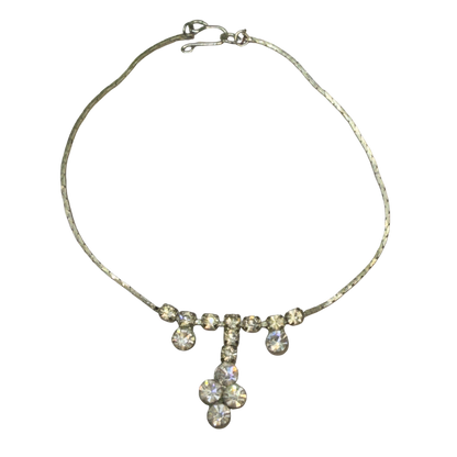 Clear Rhinestone Drop Dangle Silver Serpentine Doll Necklace • 18-22” Vintage Doll Jewelry