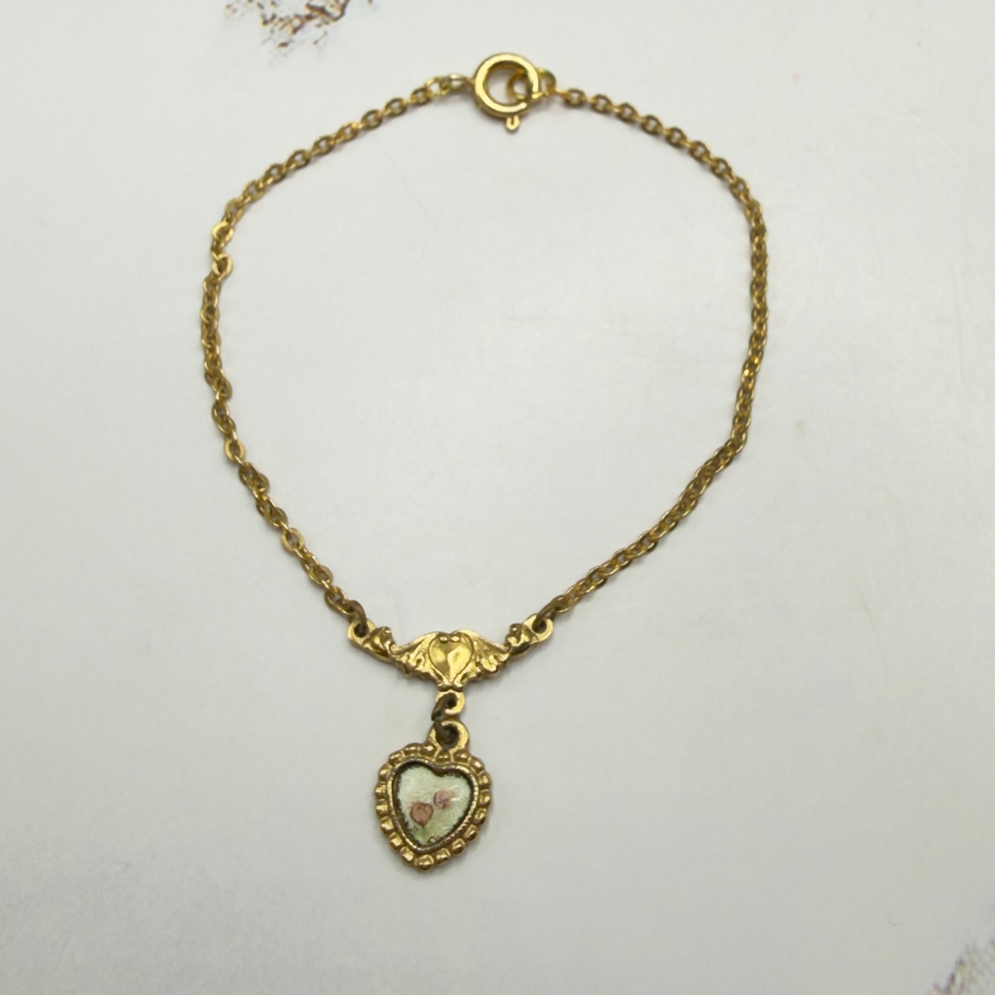 Gold Chain Enamel Rose Design Heart Pendant Doll Necklace • 18 Inch Fashion Doll Jewelry
