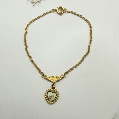 Gold Chain Enamel Rose Design Heart Pendant Doll Necklace • 18 Inch Fashion Doll Jewelry