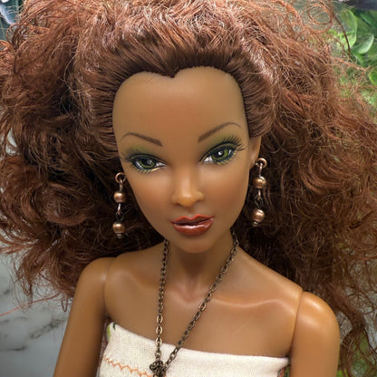 Copper Color Teardrop Dangle Wrap Doll Necklace Earring Set • 16” Doll Jewelry