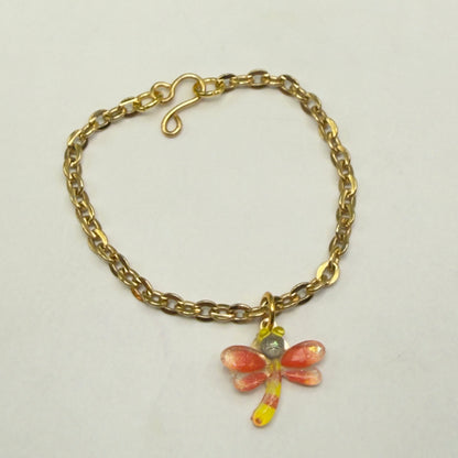 Yellow Orange Dragonfly Charm Gold Chain Doll Necklace • 14 Inch Fashion Doll Jewelry