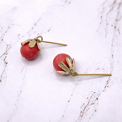 Red Drop Flower Petal Design Dangle Doll Earrings for 18 Inch Fashion Doll Jewelry