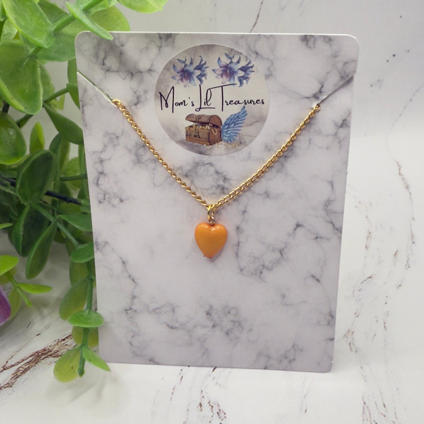 Orange Heart Charm Gold Chain Doll Necklace • 14 Inch Doll Jewelry