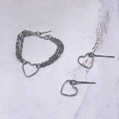 Silver Heart Dangle Multi Chain Doll Necklace Earring Set • 16” Doll Jewelry