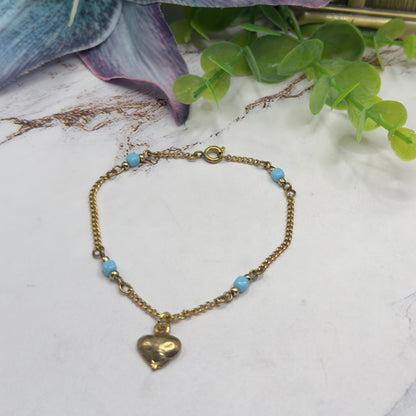 Blue Glass Bead Gold Chain Heart Charm Doll Necklace • 18 Inch Fashion Doll Jewelry