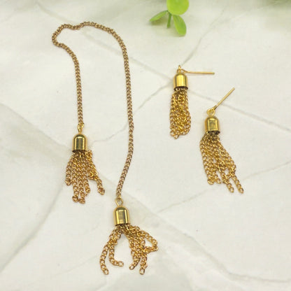 Gold Chain Tassel Wrap Doll Necklace Earring Set • 16 Inch Doll Jewelry