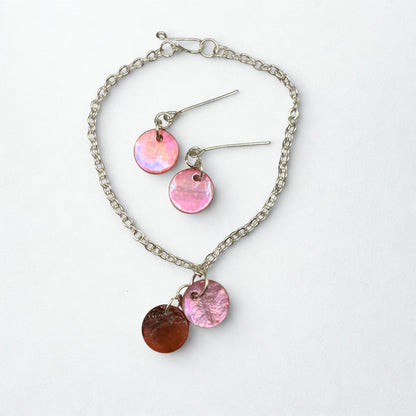 Pink Brown Round Dangle Doll Necklace & Earrings Set • 18 Inch Fashion Doll Jewelry