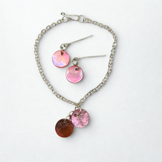 Pink Brown Round Dangle Doll Necklace & Earrings Set • 18 Inch Fashion Doll Jewelry