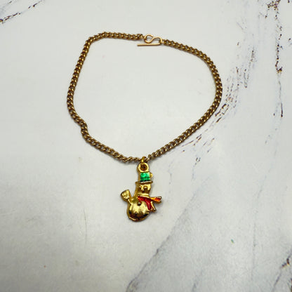 Christmas Snowman Gold Charm Doll Necklace • 18 Inch Fashion Doll Jewelry