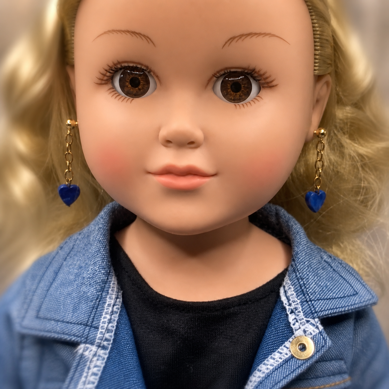 Blue Heart Dangle Doll Earrings • 18 Inch Fashion Doll Jewelry